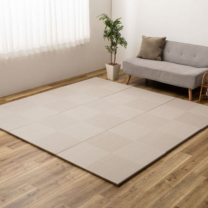 Water-Washable Tatami Style Mat in Checkered Pattern Gray 12-Piece Set