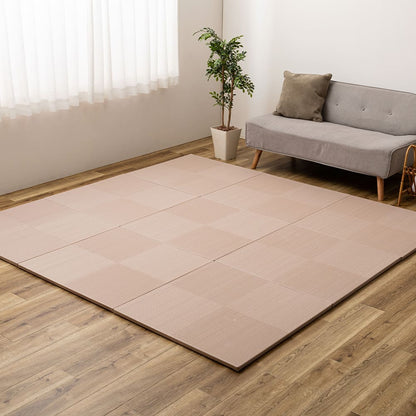 Water-Washable Tatami Style Mat in Checkered Pattern Pink 12-Piece Set