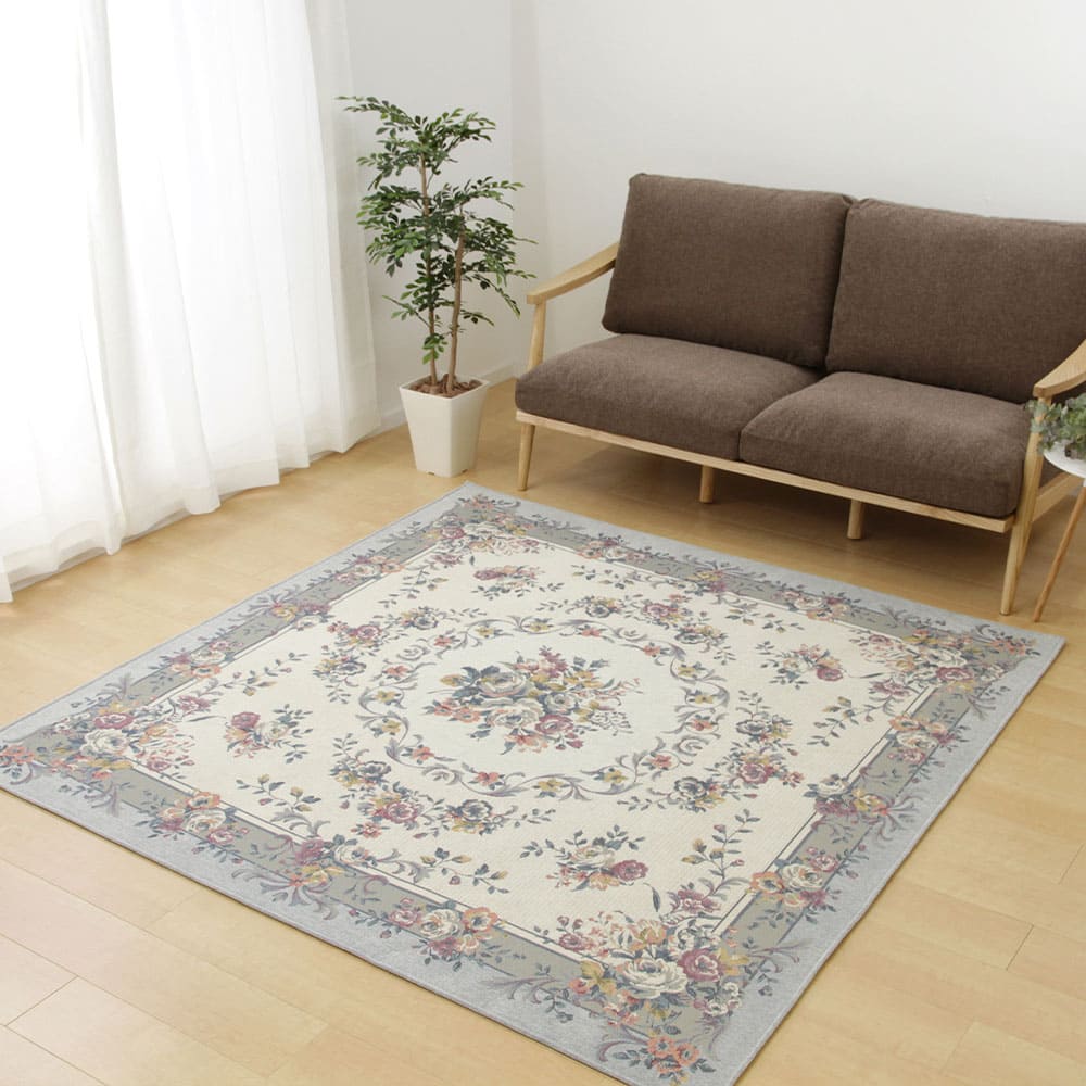 Tapestry Chenille Rug Bouquet Approx. 200×250cm Gray
