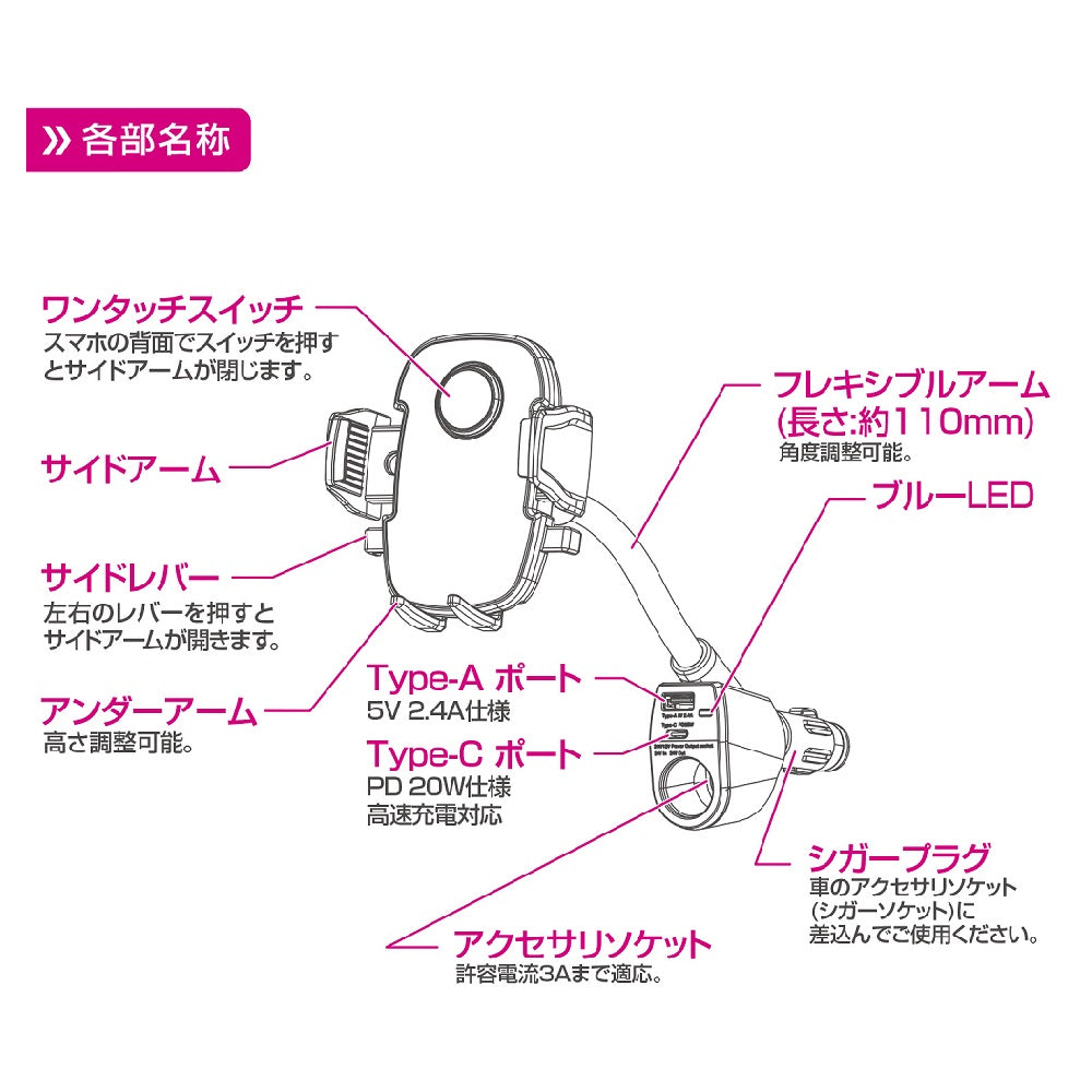 Perside One-Touch Smartphone Holder Accessory Socket PPH2110