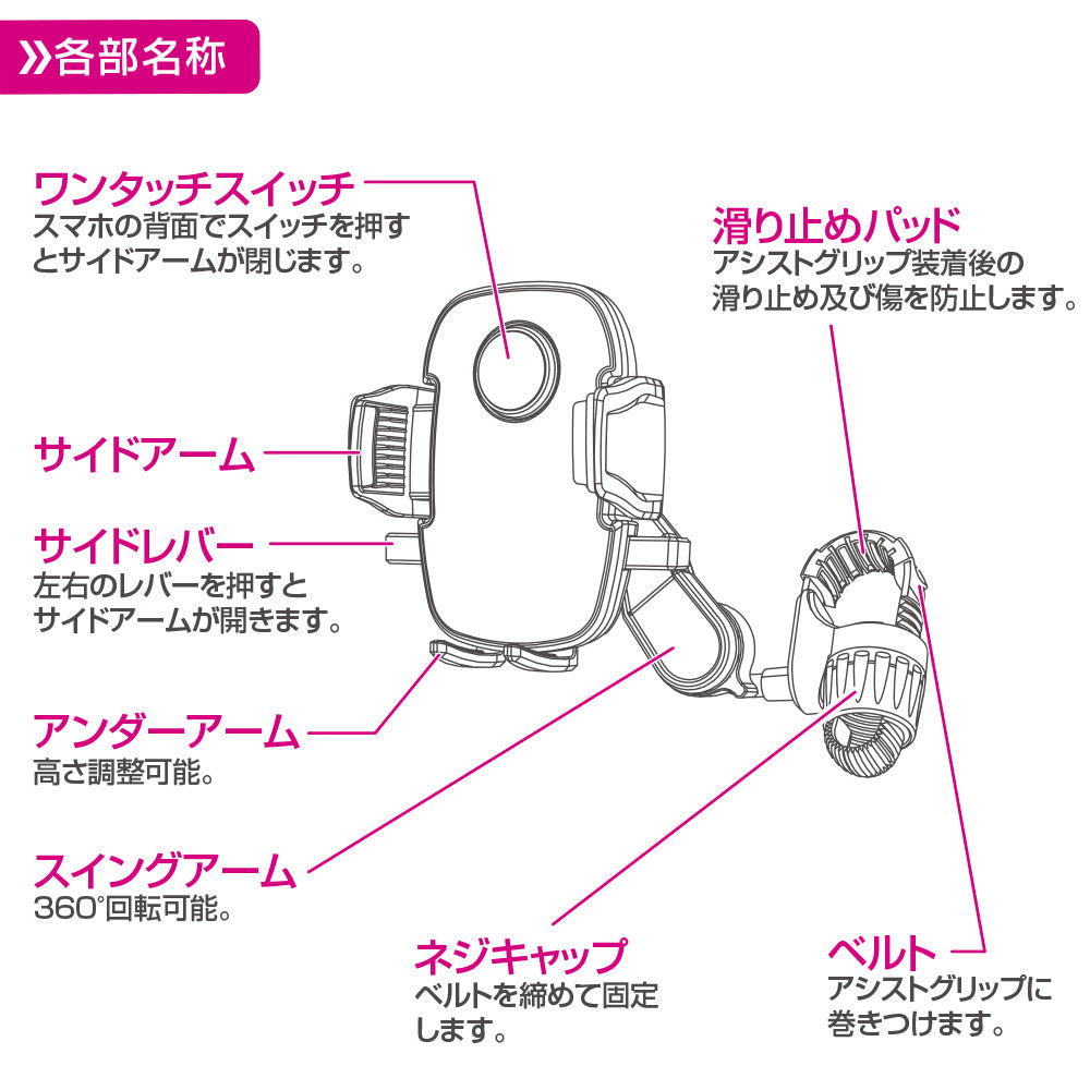 Perside One-Touch Smartphone Holder Assist Grip PPH2202