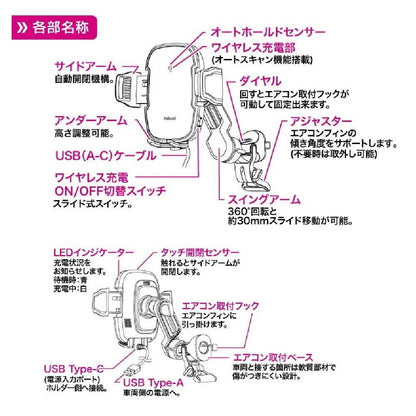 Perside Wireless Charging Automatic Opening and Closing Smartphone Holder Air Conditioner Mount PPH2306