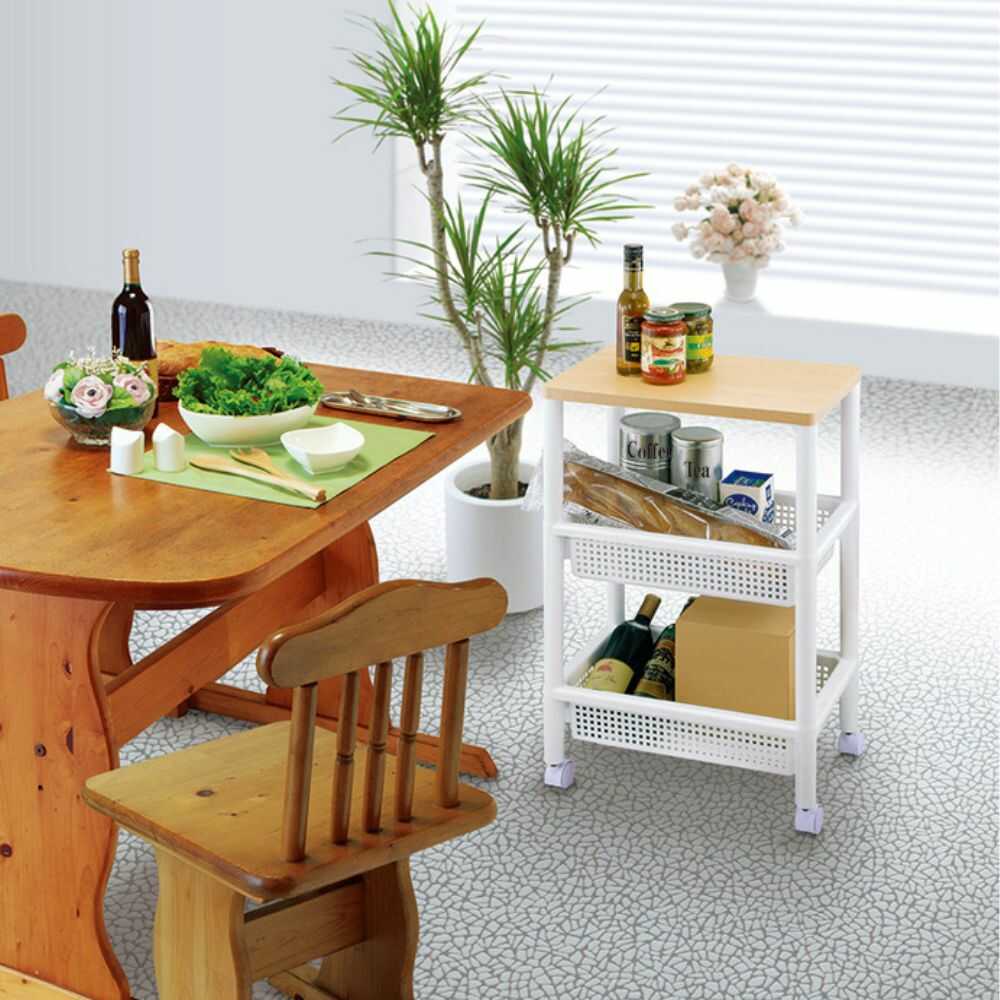 Fudou Giken Wood Table Wagon WTW-3S White