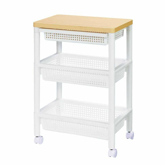 Fudou Giken Wood Table Wagon WTW-3HS White