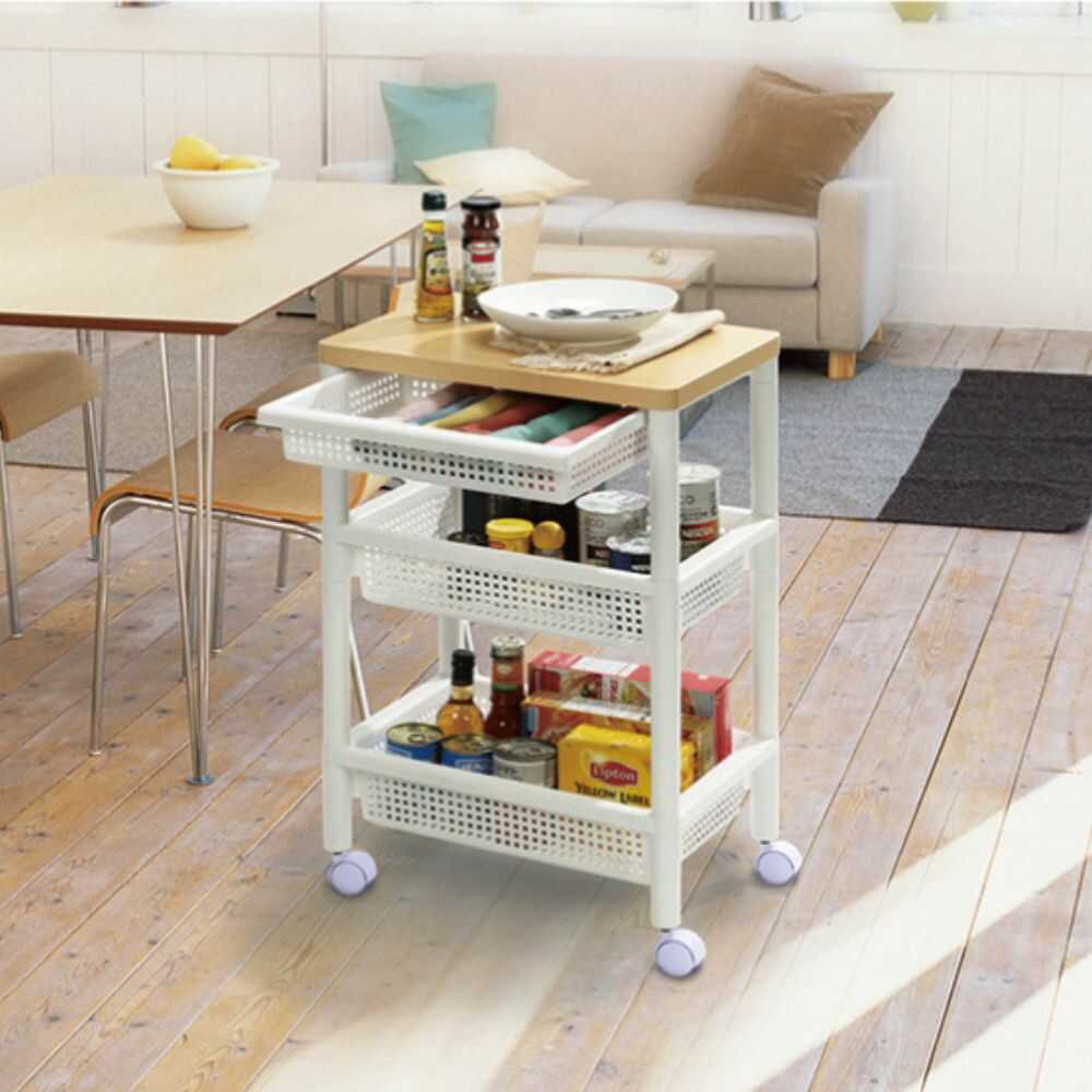 Fudou Giken Wood Table Wagon WTW-3HS White
