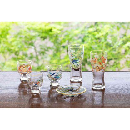 Adelia Premium Nippon Taste Kichijo Kachou Sake Glass Mandarin Duck and Iris