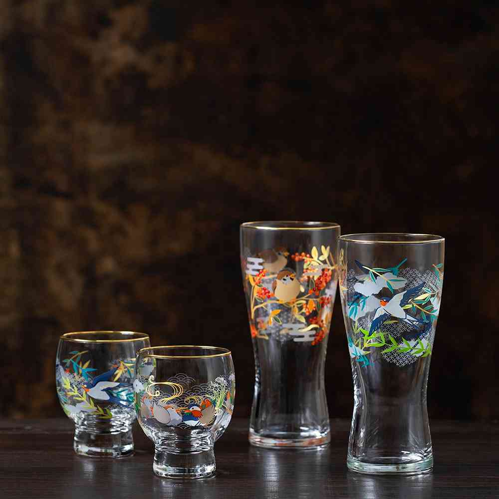 Adelia Premium Nippon Taste Kichijo Kachou Sake Glass Mandarin Duck and Iris
