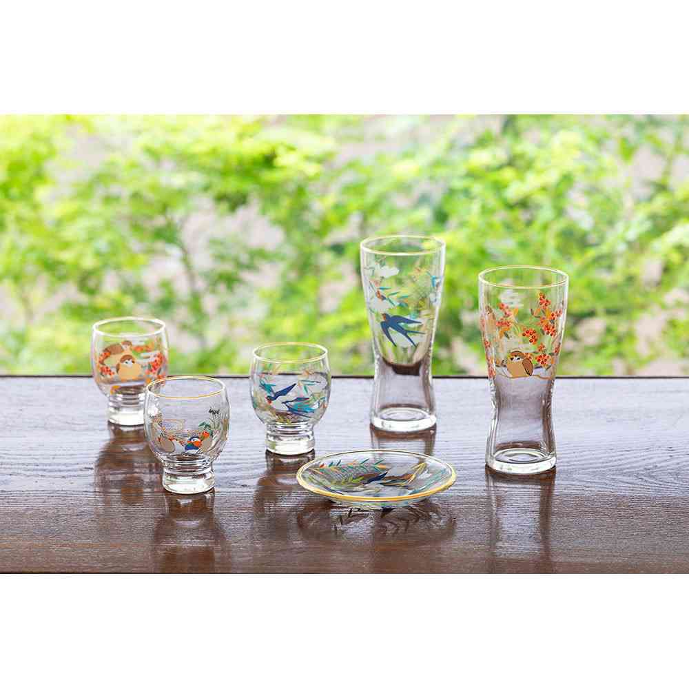 Adelia Premium Nippon Taste Kichijo Kachou Beer Glass Sparrow and Nanten