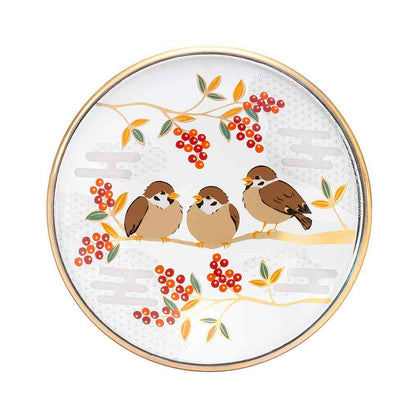 Adelia Premium Nippon Taste Kichijo Kachou Round Plate Sparrow and Nanten