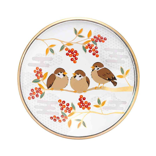 Adelia Premium Nippon Taste Kichijo Kachou Round Plate Sparrow and Nanten