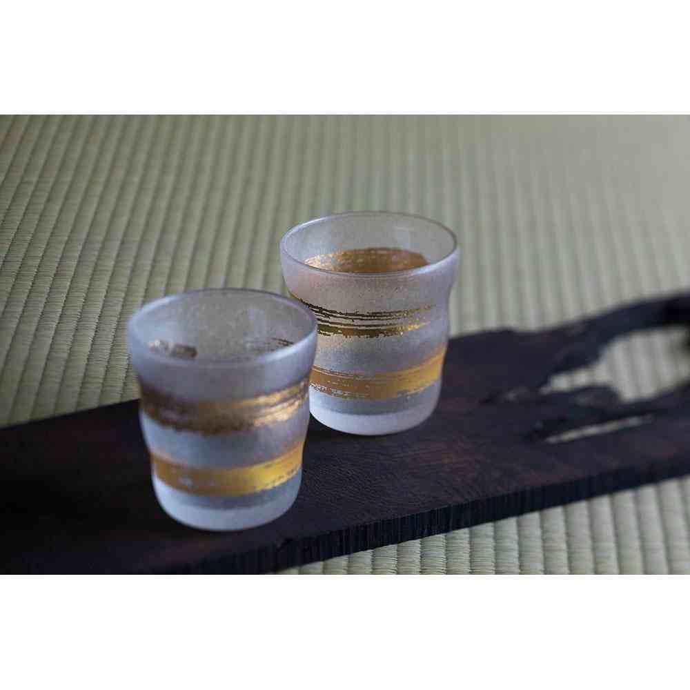 Adelia Premium Nippon Taste Gold Character Rock Glass Pair Set 335ml×2