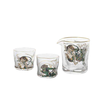 Adelia Premium Nippon Taste Fujin Raijin Sake Set - Pouring Jug 280ml×1, Sake Cups 90ml×2