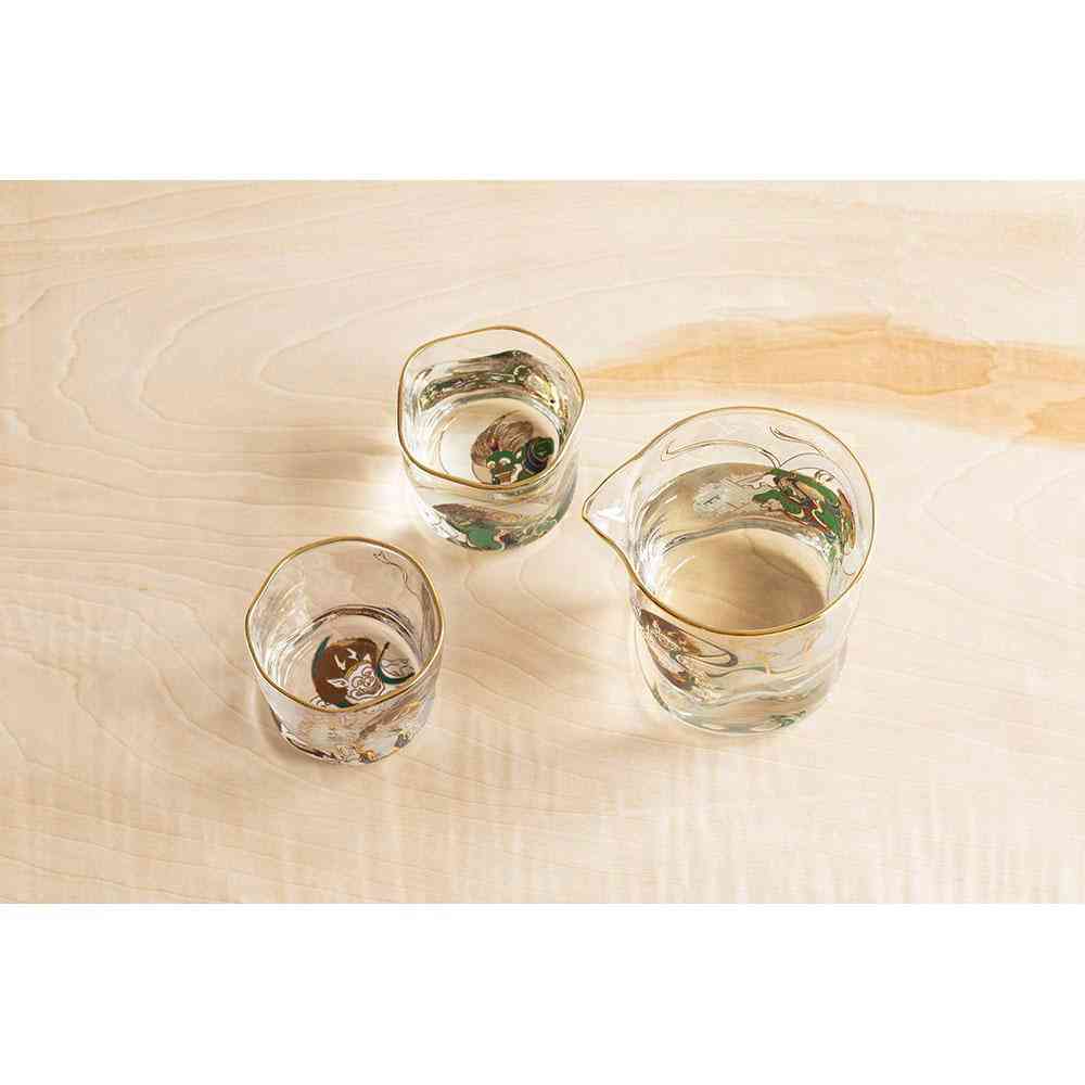 Adelia Premium Nippon Taste Fujin Raijin Sake Set - Pouring Jug 280ml×1, Sake Cups 90ml×2