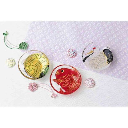 Adelia Medetamon Mono Fukujyu Small Plates - Crane, Turtle, Sea Bream Set (3 plates)