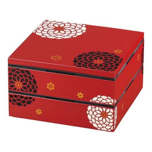 Tatsumiya Square Two-Tiered Appetizer Box Hyakka Red 19.5