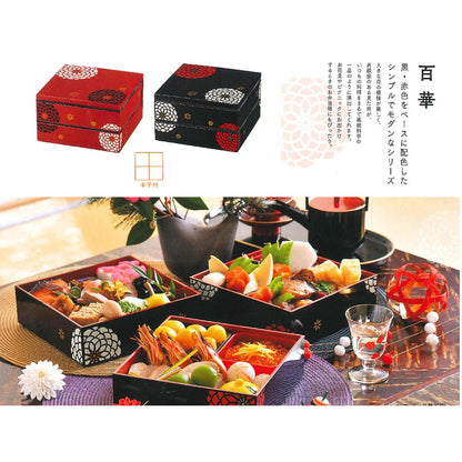 Tatsumiya Square Two-Tiered Appetizer Box Hyakka Red 19.5