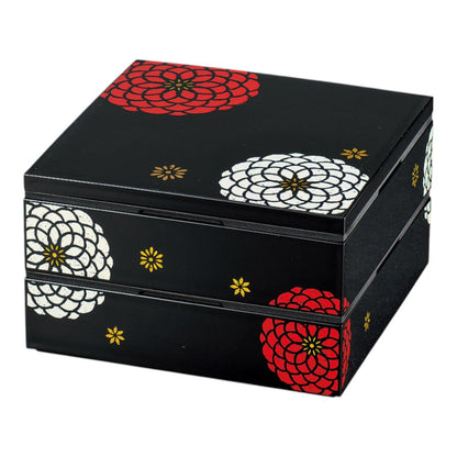 Tatsumiya Square Two-Tiered Appetizer Box Hyakka Black 19.5
