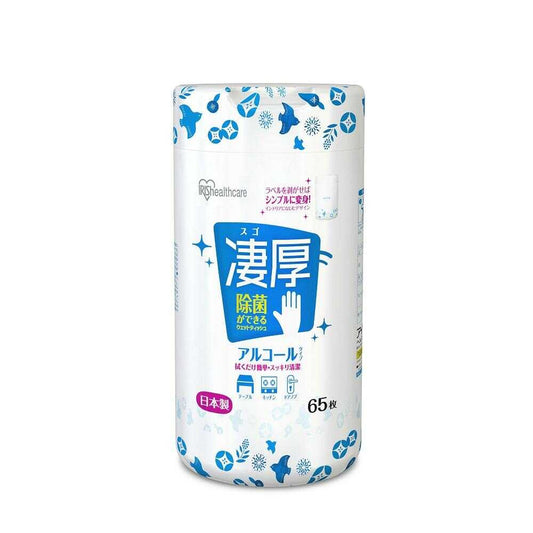 Iris Ohyama Disinfecting Wet Wipes Thick Alcohol Type Bottle 65 Sheets