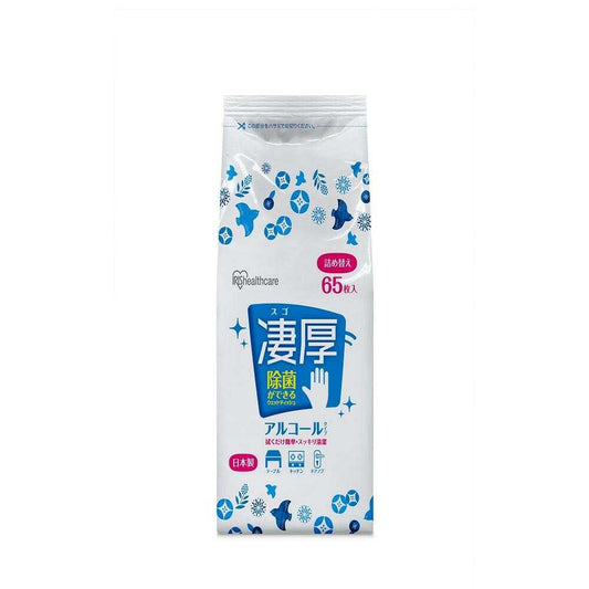 Iris Ohyama Disinfecting Wet Wipes Thick Alcohol Type Refill 65 Sheets