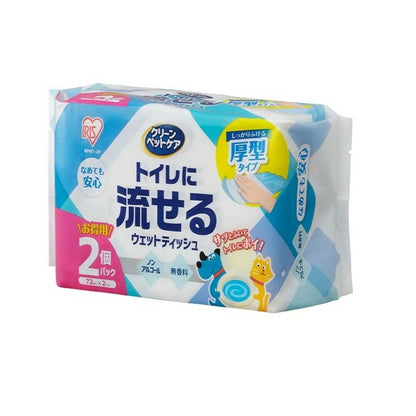 Iris Ohyama Pet Flushable Wet Wipes 72 Sheets x 2 Pack