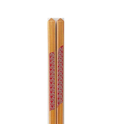 Ishida Chopsticks Hosotake Seigaiha Red 22.5cm 1 Pair