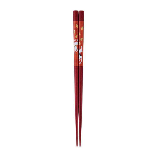 Ishida Chopsticks Cat with Gold Coins 21cm 1 Pair