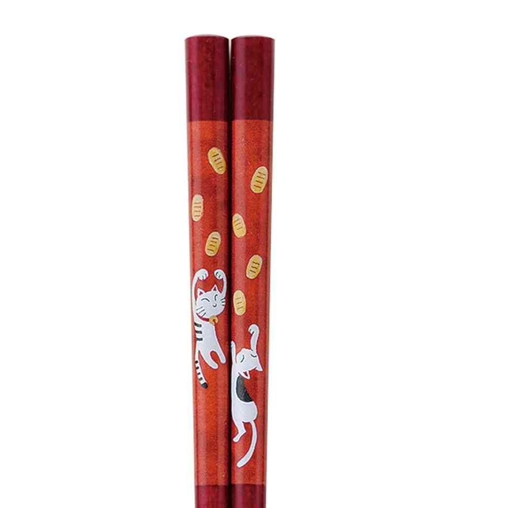 Ishida Chopsticks Cat with Gold Coins 21cm 1 Pair