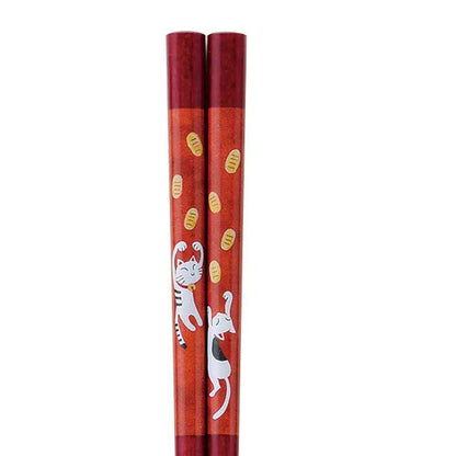 Ishida Chopsticks Cat with Gold Coins 21cm 1 Pair