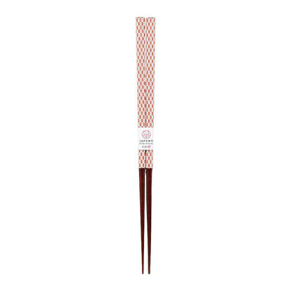 Ishida Chopsticks Japanese Modern Checkered Red 23cm with PET Case