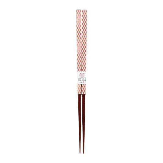 Ishida Chopsticks Japanese Modern Checkered Red 23cm with PET Case
