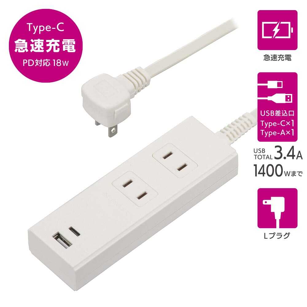 Ohm Electric 2 Outlets Tap with PD-Compatible Type C/A Ports HS-TU22PD23-W