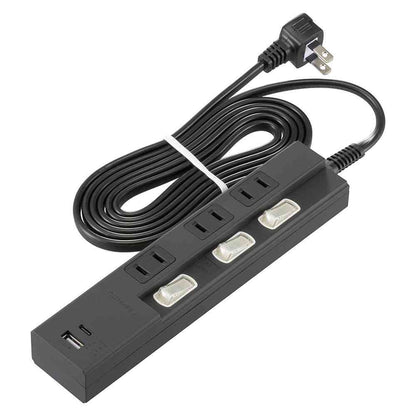 Ohm Electric Energy-Saving Tap with PD-Compatible Type-C/Type-A Ports 2m HS-TPU32PD23-K