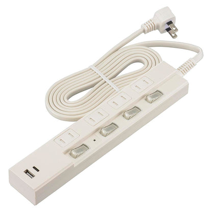 Ohm Electric 4 Outlets Power Saving Tap with Lightning Guard and PD-Compatible C/A Ports HS-TPKU42PD23-W