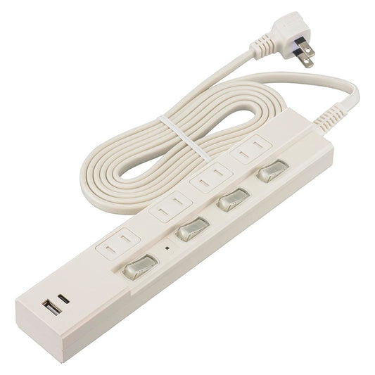 Ohm Electric 4 Outlets Power Saving Tap with Lightning Guard and PD-Compatible C/A Ports HS-TPKU42PD23-W