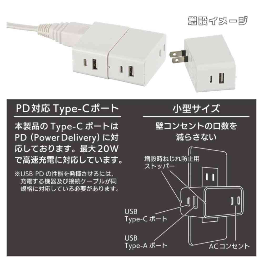 Ohm Electric Expandable USB Charger 3.4A PD Compatible HS-A1U2PD-24W