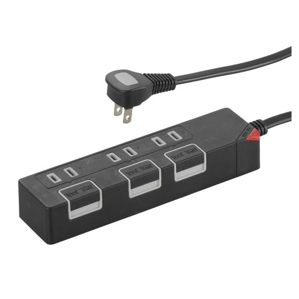 Ohm Electric Energy-Saving Tap 3 Outlets 1.5m Black