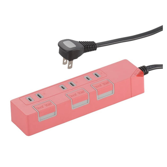 Ohm Electric Energy-Saving Tap 3 Outlets 1.5m Pink