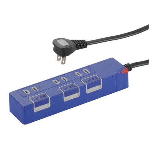 Ohm Electric Energy-Saving Tap 3 Outlets 1.5m Blue