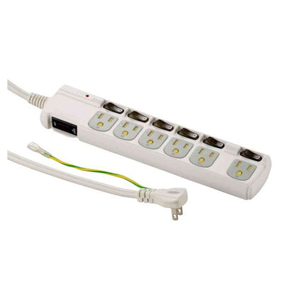 Ohm Electric Power Tap with Breaker 3-Pin Plug Compatible with Ground 6-Outlet 1.8m HS-T1259W