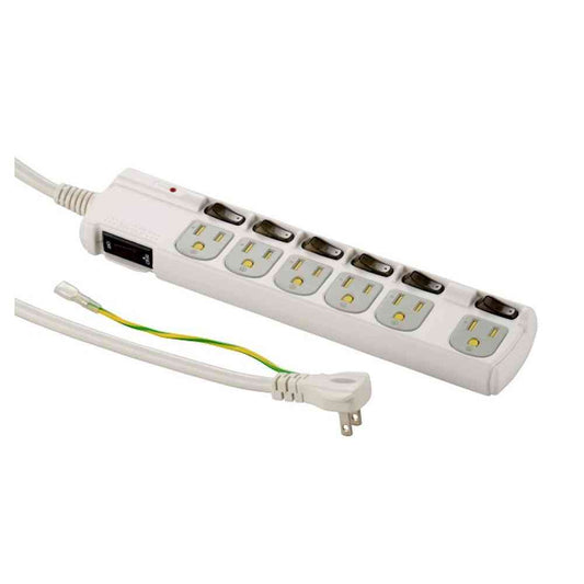Ohm Electric Power Tap with Breaker 3-Pin Plug Compatible with Ground 6-Outlet 1.8m HS-T1259W