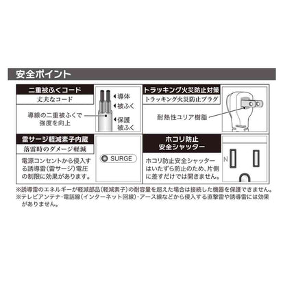 Ohm Electric Power Tap with Breaker 3-Pin Plug Compatible with Ground 6-Outlet 1.8m HS-T1259W