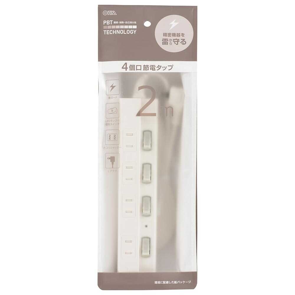 Ohm Electric Energy Saving Tap Lightning Guard 4 Outlets HS-TPK42W-22