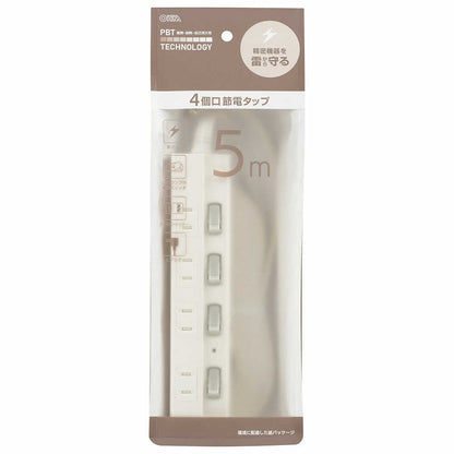 Ohm Electric Power Saving Tap with Lightning Guard 4 Outlets HS-TPK45W-22
