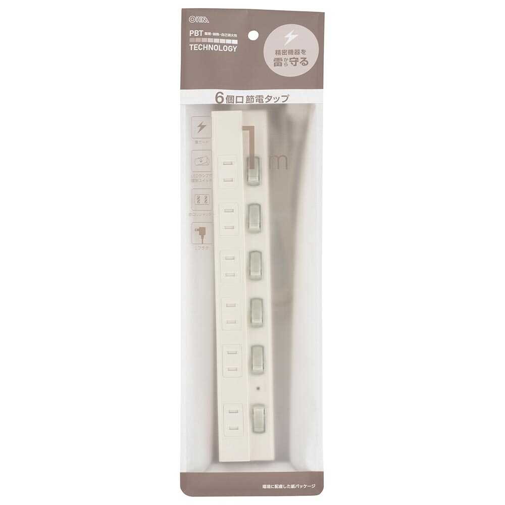 Ohm Electric Energy Saving Tap Lightning Guard 6 Outlets HS-TPK61W-22
