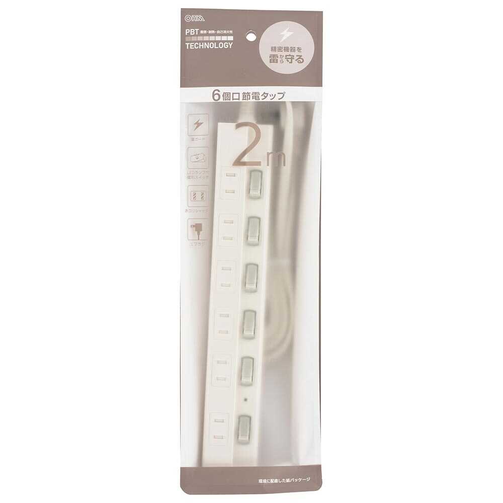 Ohm Electric Energy Saving Tap Lightning Guard 6 Outlets HS-TPK62W-22