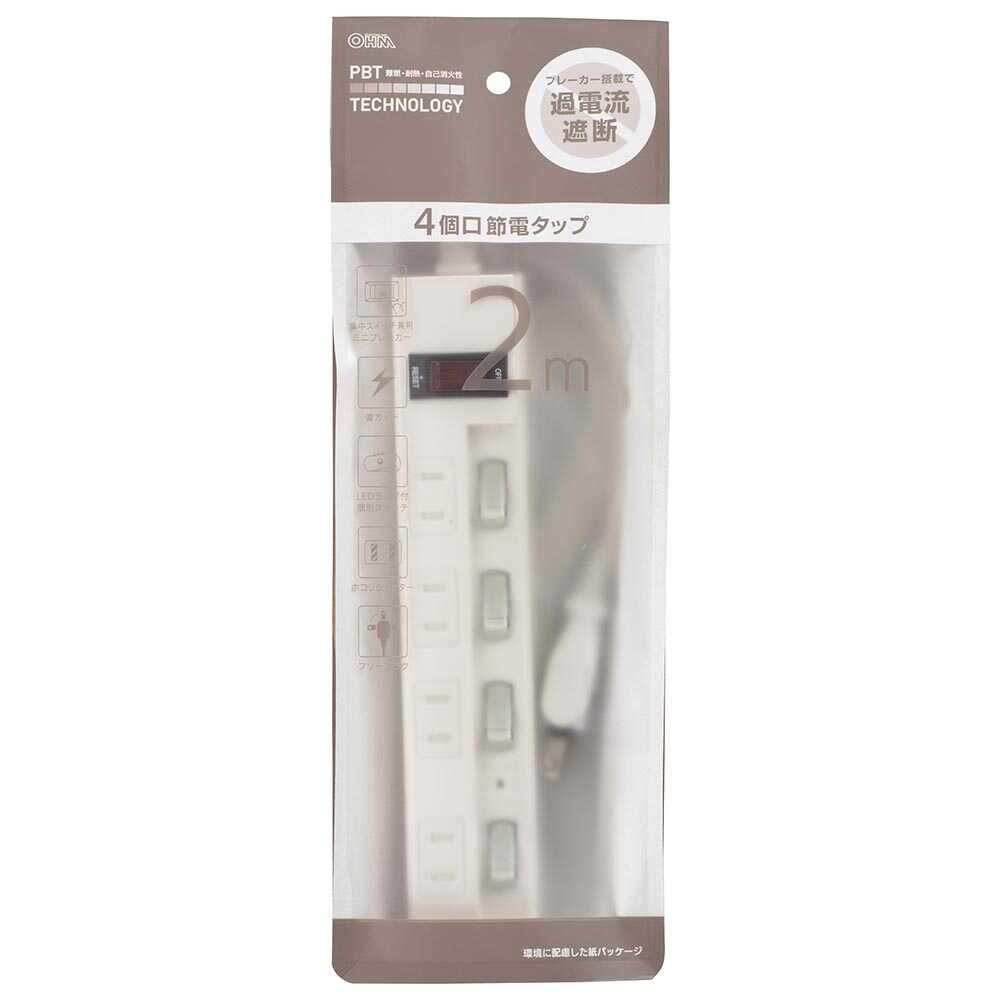 Ohm Electric Energy Saving Tap Lightning Guard with Breaker 4 Outlets 2m