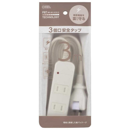 Ohm Electric Safety Tap with Lightning Guard 3 Outlets HS-TK33SFW-22