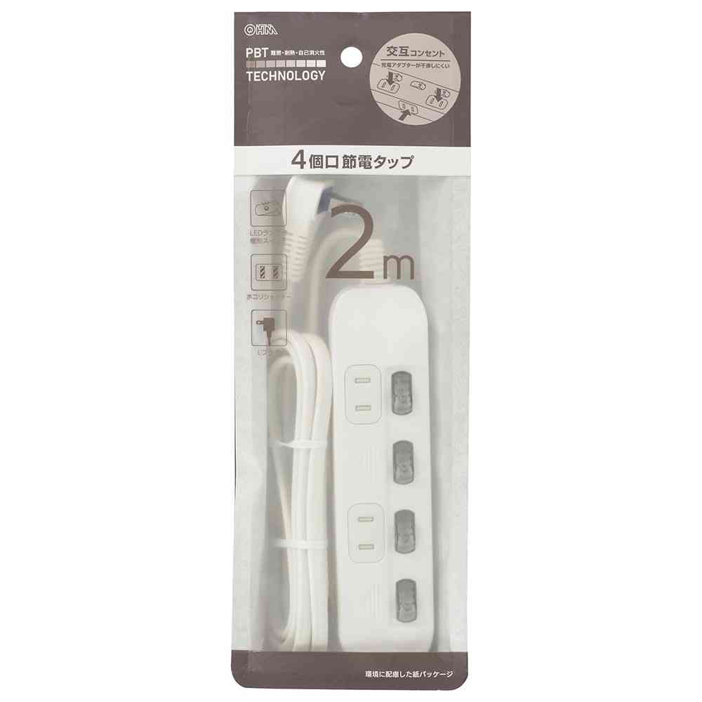 Ohm Electric Power Tap Alternating Outlet 4-Outlet 2m HS-TP42ADW22