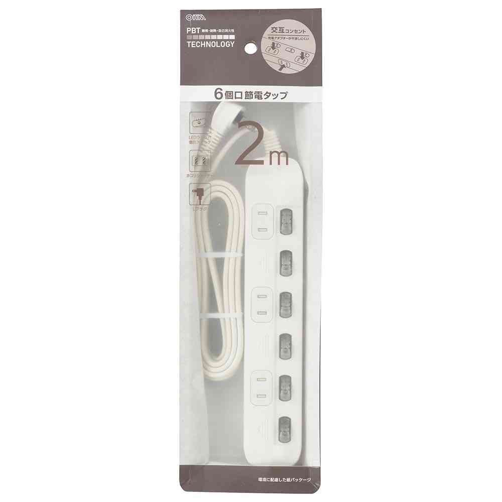 Ohm Electric Power Tap Alternating Outlet 6-Outlet 2m HS-TP62ADW22