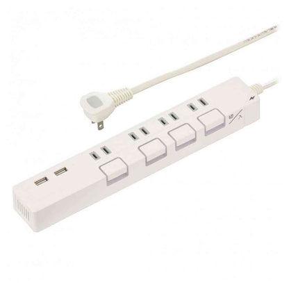 Ohm Electric Energy-Saving Tap with Illuminated Push Button Switch and Lightning Guard 4-Outlet USB Port 2m HS-TPKU42W-22